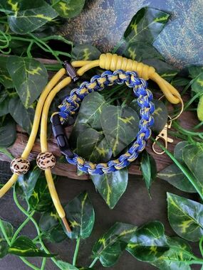 Handwoven Blue & Yellow Paracord Bracelet with Matching Water Bottle Lanyard